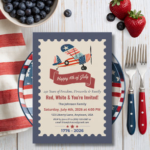 Vintage Aeroplane America 250th 4th of July Invitation