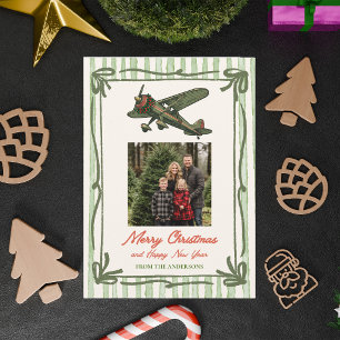Vintage Aeroplane and Christmas Tree Photo Aviatio Holiday Card