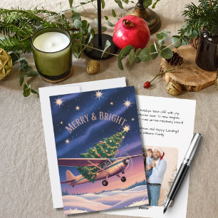 Vintage Aeroplane and Christmas Tree Photo Funny Holiday Card