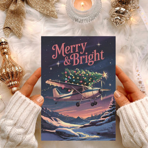 Vintage Aeroplane and Christmas Tree Photo Funny Holiday Card