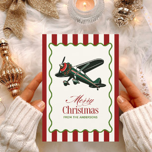 Vintage Aeroplane and Christmas Tree Photo Funny Holiday Card