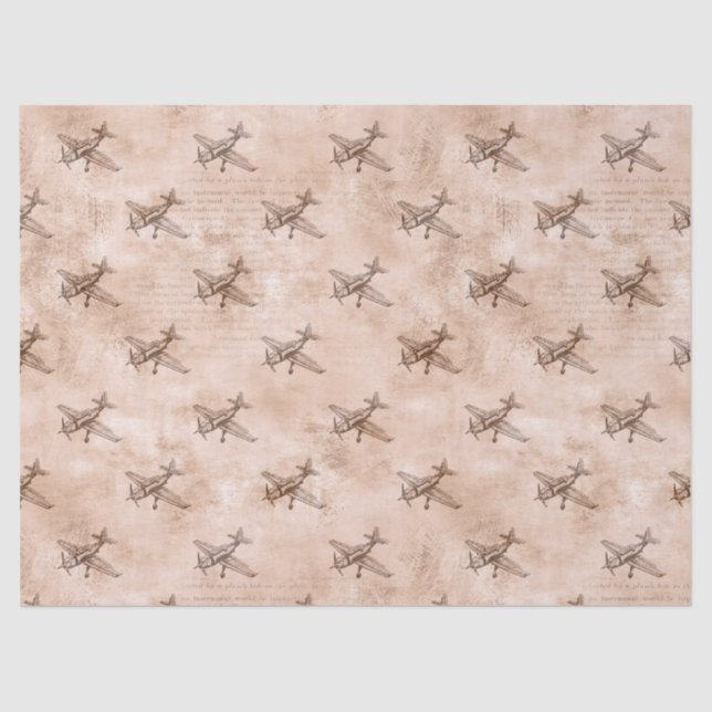 Vintage Aeroplane and Newsprint Decoupage Tissue Paper (Front)