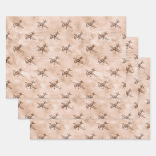 Vintage Aeroplane and Newsprint Wrapping Paper Sheet