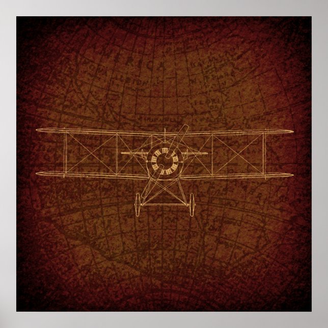 Vintage Aeroplane Antique Plane Diagram Vintage Ma Poster (Front)