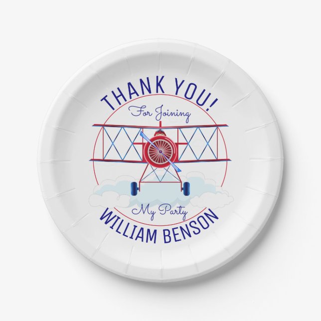 Vintage Aeroplane Aviator Birthday Paper Plate (Front)