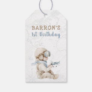 Vintage Aeroplane Aviator Pilot 1st Birthday Thank Gift Tags