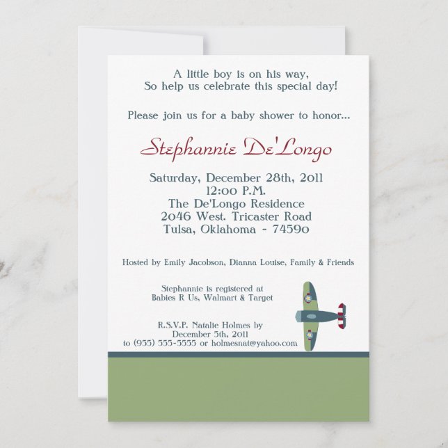 Vintage Aeroplane Baby Shower Invitation (Front)