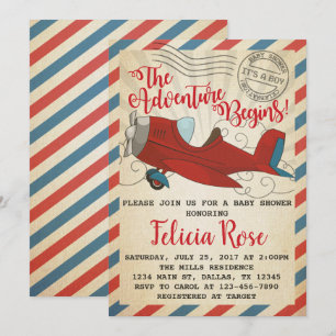 Vintage Aeroplane Baby Shower Invitation Invite