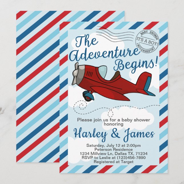 Vintage Aeroplane Baby Shower Invitation Invite (Front/Back)