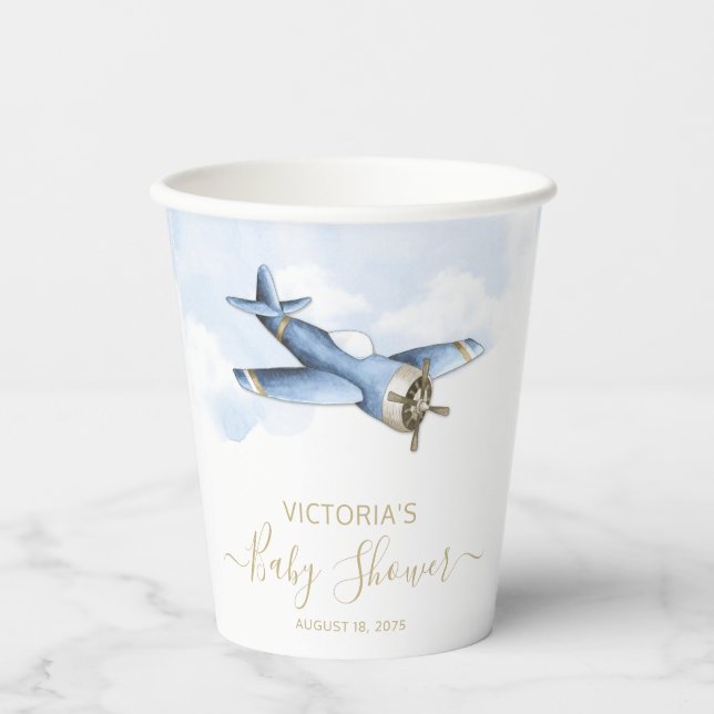Vintage Aeroplane Baby Shower Paper Cups (Front)