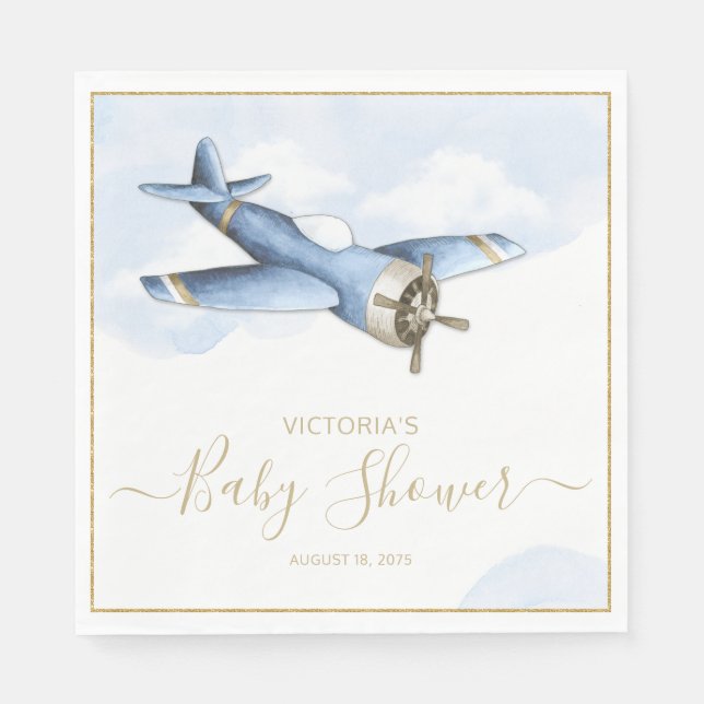 Vintage Aeroplane Baby Shower Paper Napkins (Front)