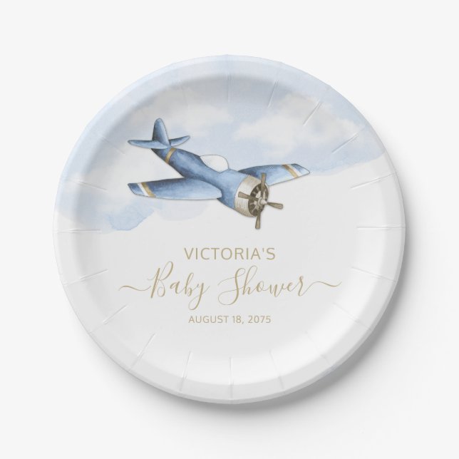 Vintage Aeroplane Baby Shower Paper Plates (Front)