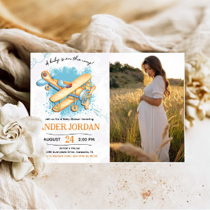 Vintage Aeroplane Baby Shower Party Photo Invitation