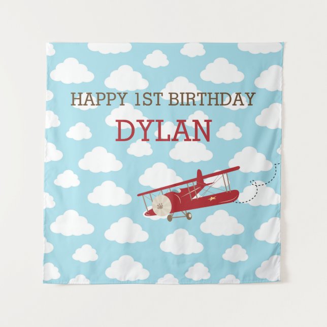 Vintage Aeroplane Backdrop / Boy Birthday Banner Tapestry (Front)