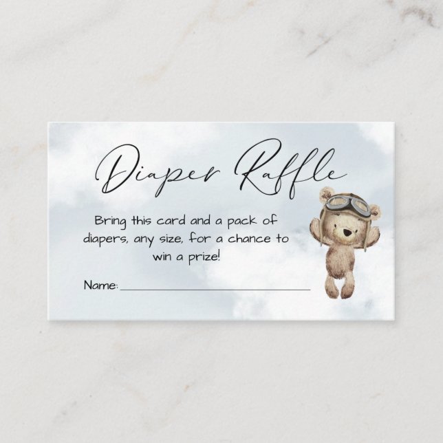 Vintage Aeroplane Bear Diaper Raffle Card Insert (Front)