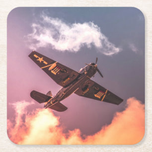 Vintage Aeroplane Beautiful Sky Square Paper Coaster