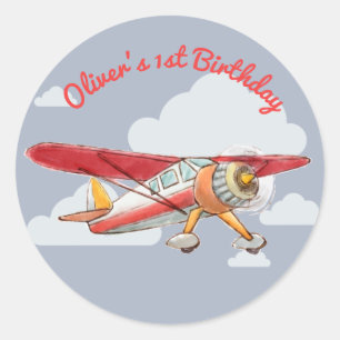 Vintage Aeroplane Birthday Classic Round Sticker