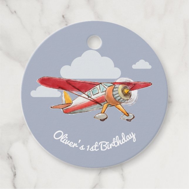 Vintage Aeroplane Birthday Favour Tags (Front)