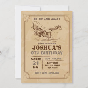 Vintage Aeroplane Birthday Invitation