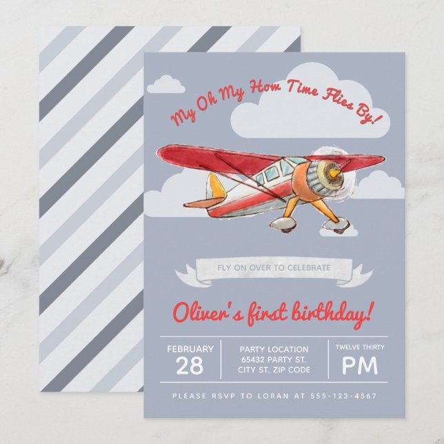 Vintage Aeroplane Birthday Invitation (Front/Back)