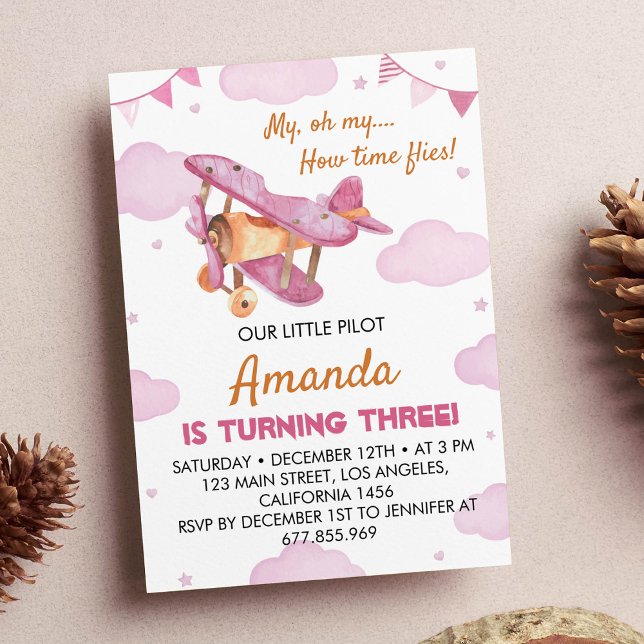 Vintage Aeroplane Birthday Invitation Time Flies (Creator Uploaded)