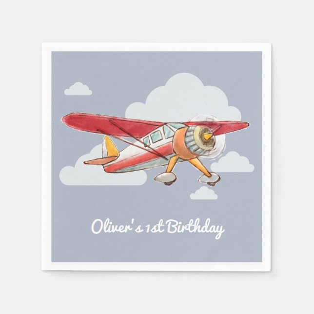Vintage Aeroplane Birthday Napkin (Front)