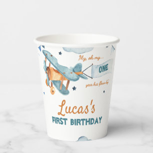 Vintage Aeroplane Birthday Paper Cups