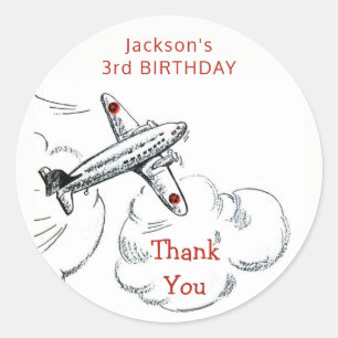 Vintage Aeroplane Birthday Party Favour Thank You Classic Round Sticker