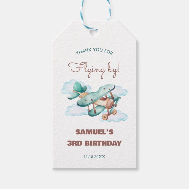 Vintage Aeroplane Birthday Party  Gift Tags (Front)