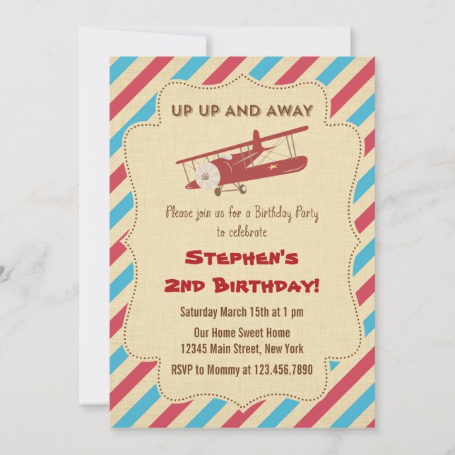 Vintage Aeroplane Birthday Party Invitation (Front)
