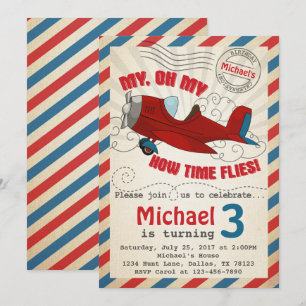 Vintage Aeroplane Birthday Party Invitation Invite