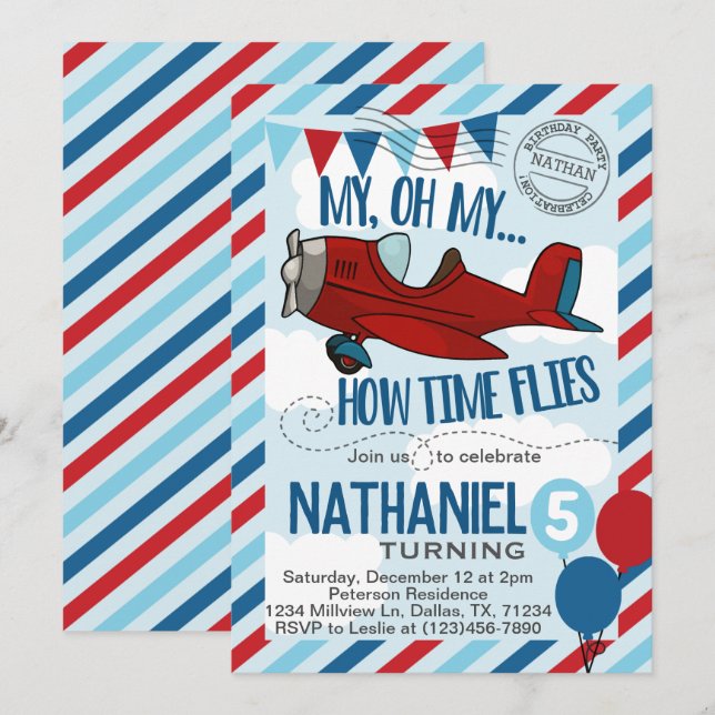 Vintage Aeroplane Birthday Party Invitation Invite (Front/Back)