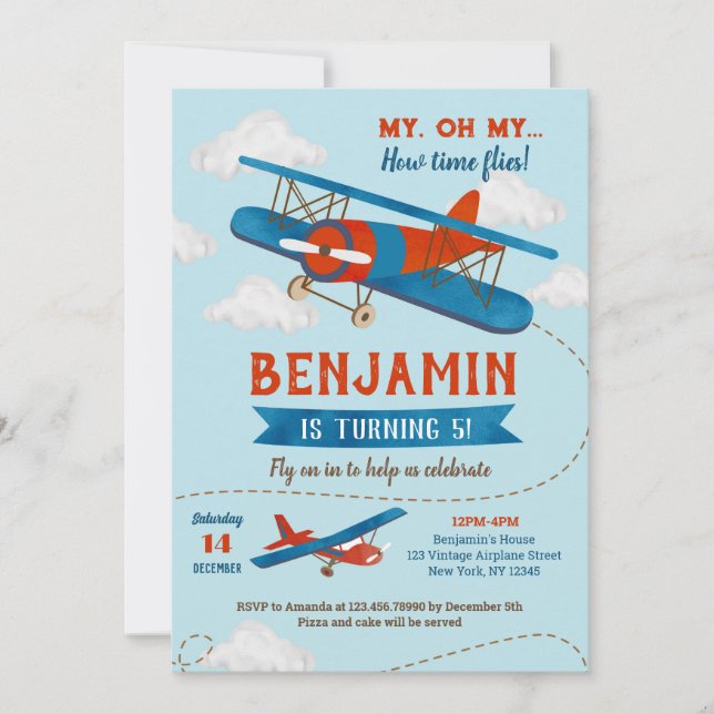 Vintage Aeroplane Birthday Party Invitations (Front)