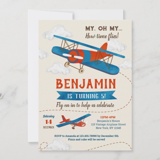 Vintage Aeroplane Birthday Party Invitations (Front)