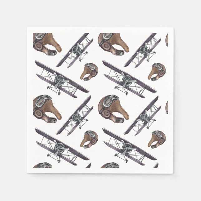 Vintage Aeroplane Birthday Party Napkin (Front)