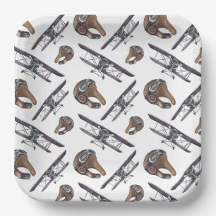 Vintage Aeroplane Birthday Party Paper Plate