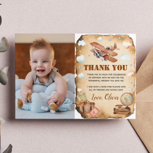 Vintage Aeroplane Birthday Photo Thank You Card