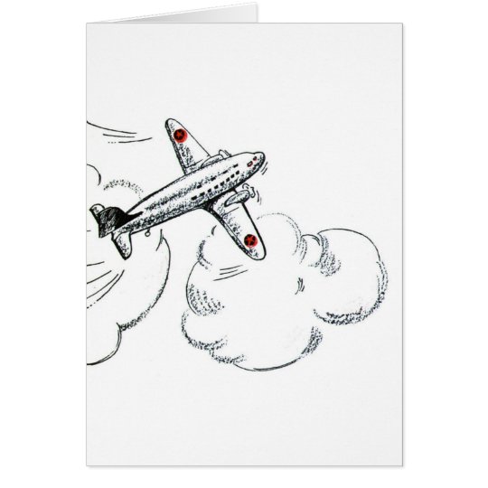 Vintage Aeroplane Black and White Drawing Card