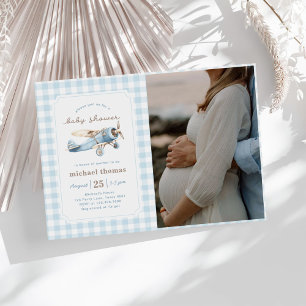 Vintage Aeroplane Boy Baby Shower Photo Invitation
