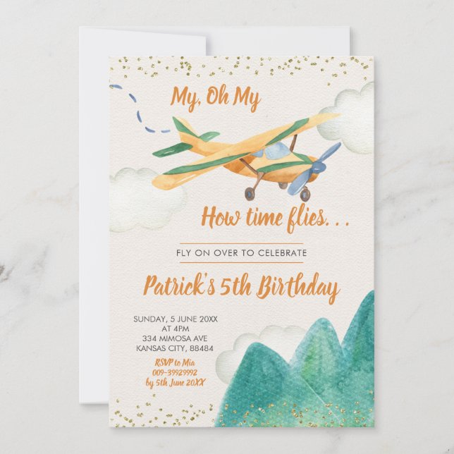 Vintage Aeroplane Boy Birthday Party Invitation (Front)