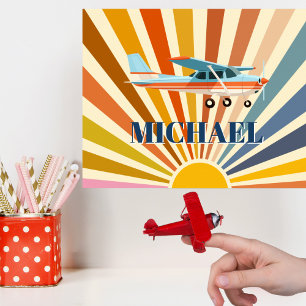 Vintage Aeroplane Cessna Retro Sunset Custom Poster
