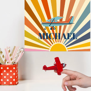 Vintage Aeroplane Cessna Retro Sunset Custom Poster
