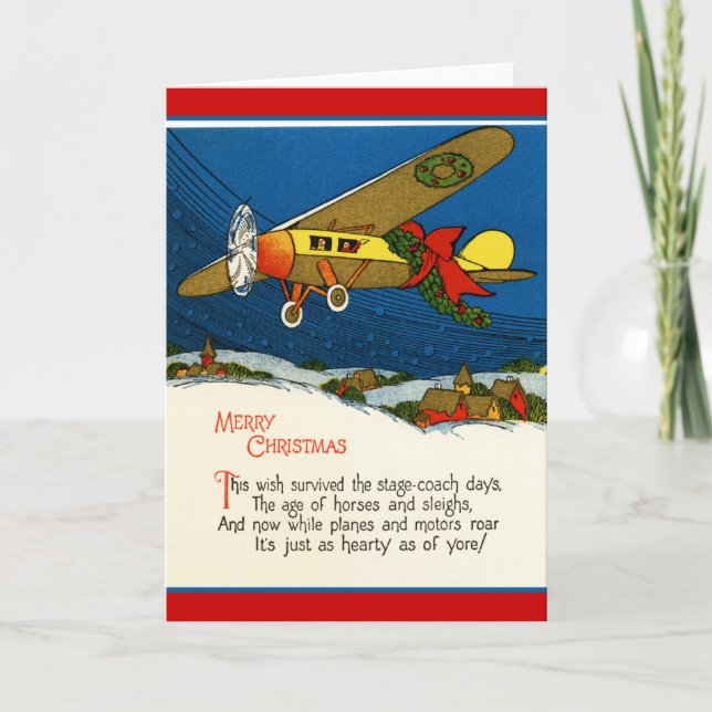 Vintage Aeroplane Christmas Greetings Holiday Card (Front)