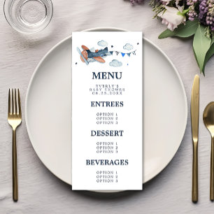 Vintage Aeroplane Clouds Baby Shower Menu