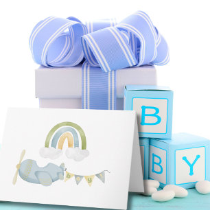 Vintage Aeroplane Clouds Baby Shower Thank You Car Card