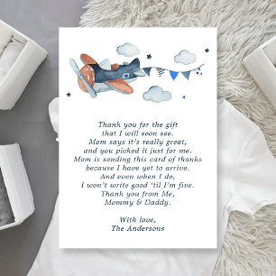 Vintage Aeroplane Clouds Baby Shower Thank You Car Card