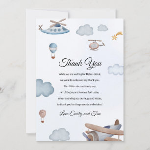 Vintage Aeroplane Clouds Baby Shower Thank You Car Invitation