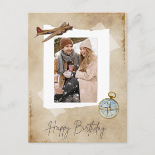 Vintage Aeroplane & Compass with Photo.Aviation Holiday Postcard