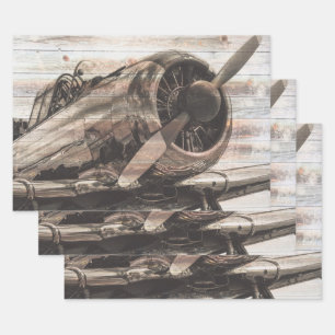 Vintage Aeroplane Decoupage Wrapping Paper Sheet