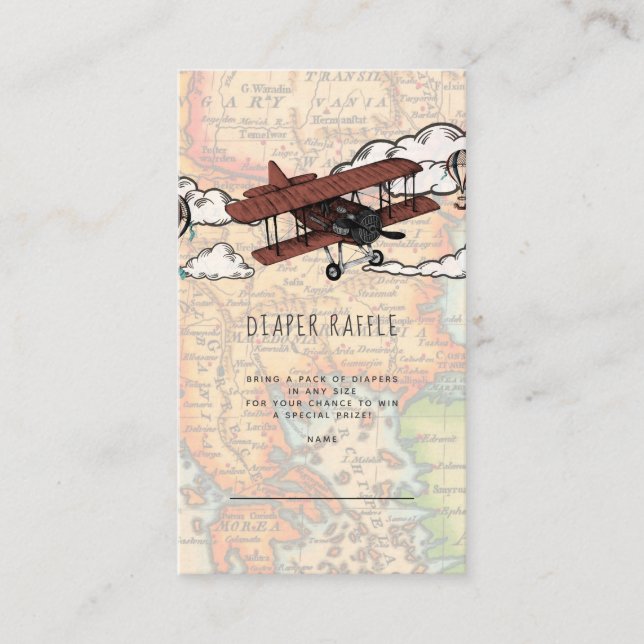 Vintage Aeroplane Diaper Raffle Enclosure Card (Front)